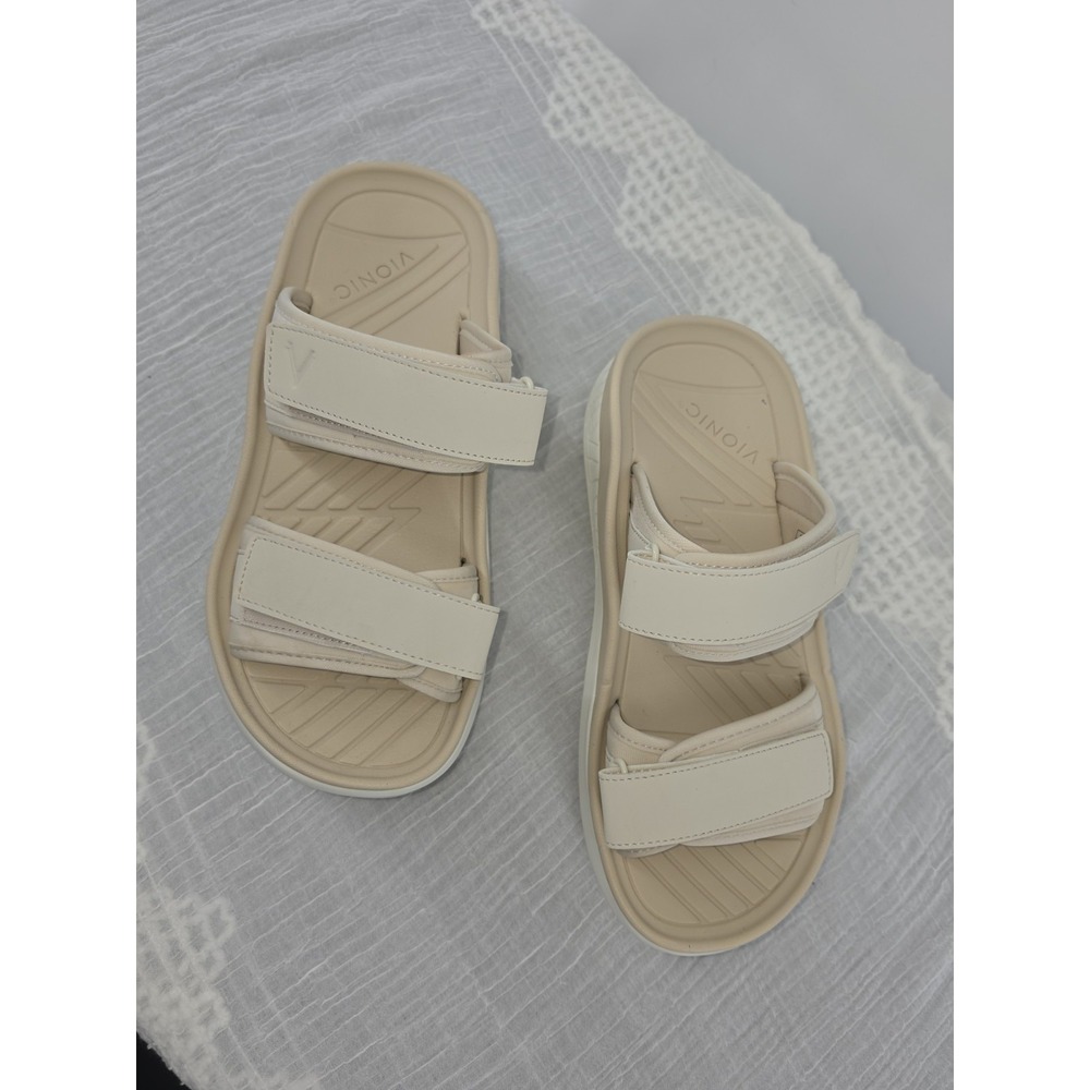 Vionic Renewal Adjustable Recovery Slide Sandals Cream Tan Women's Size 8 - Picture 2 of 16